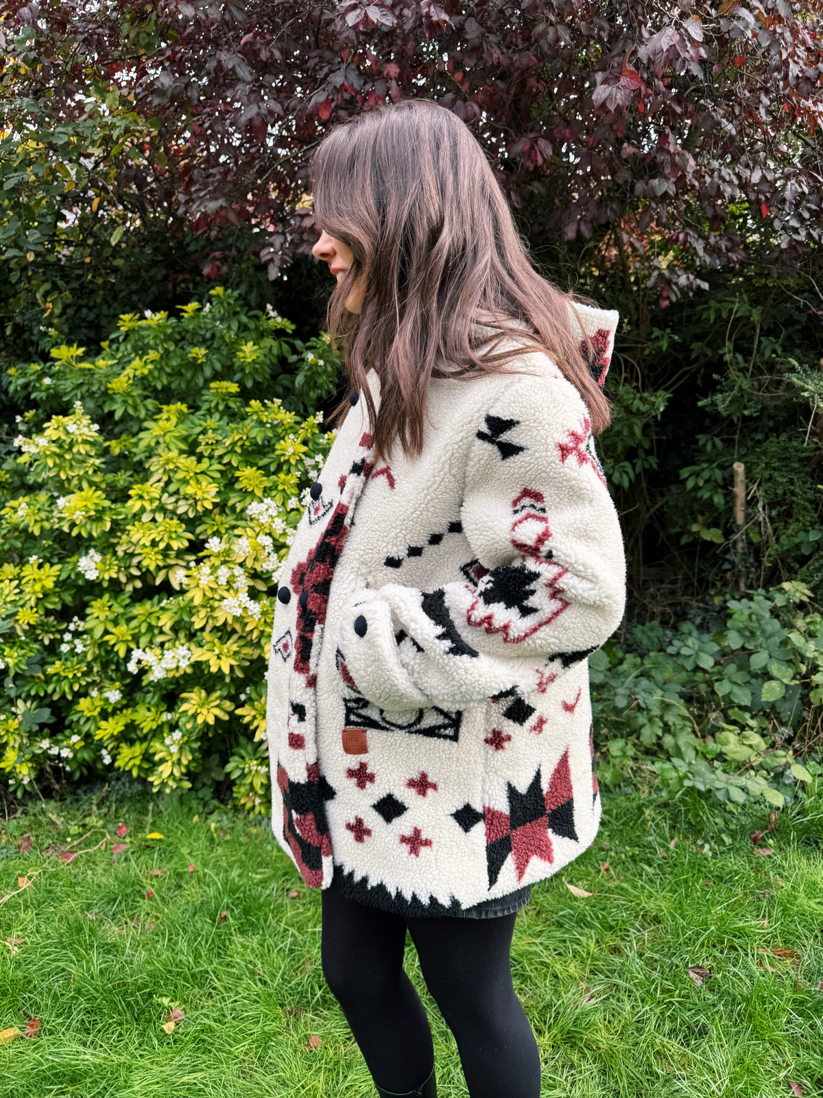 Retro Aztec Pattern Fleece Jacket With Hood