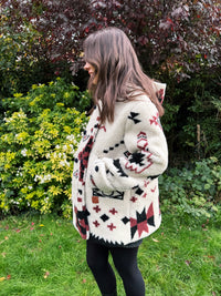 Retro Aztec Pattern Fleece Jacket With Hood