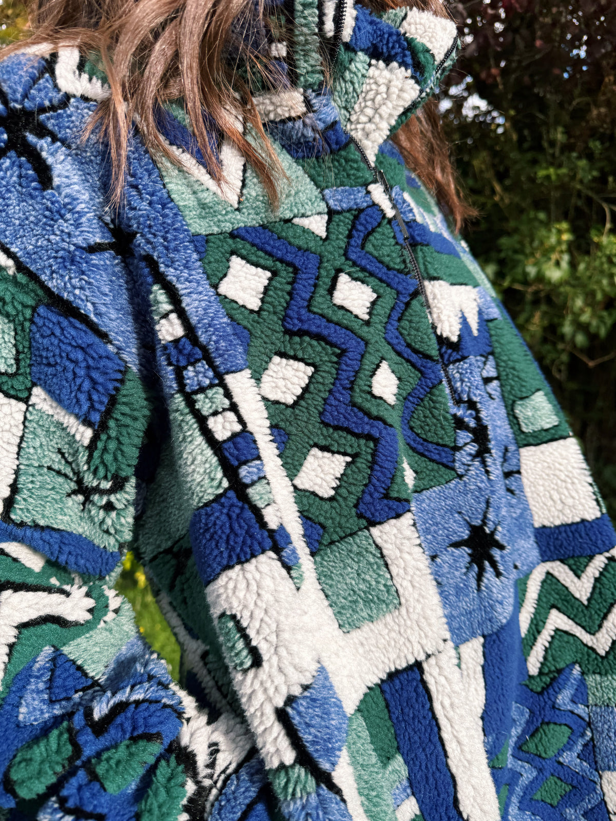 Vintage Abstract Pattern 1/4 Zip Teddy Fleece Jacket