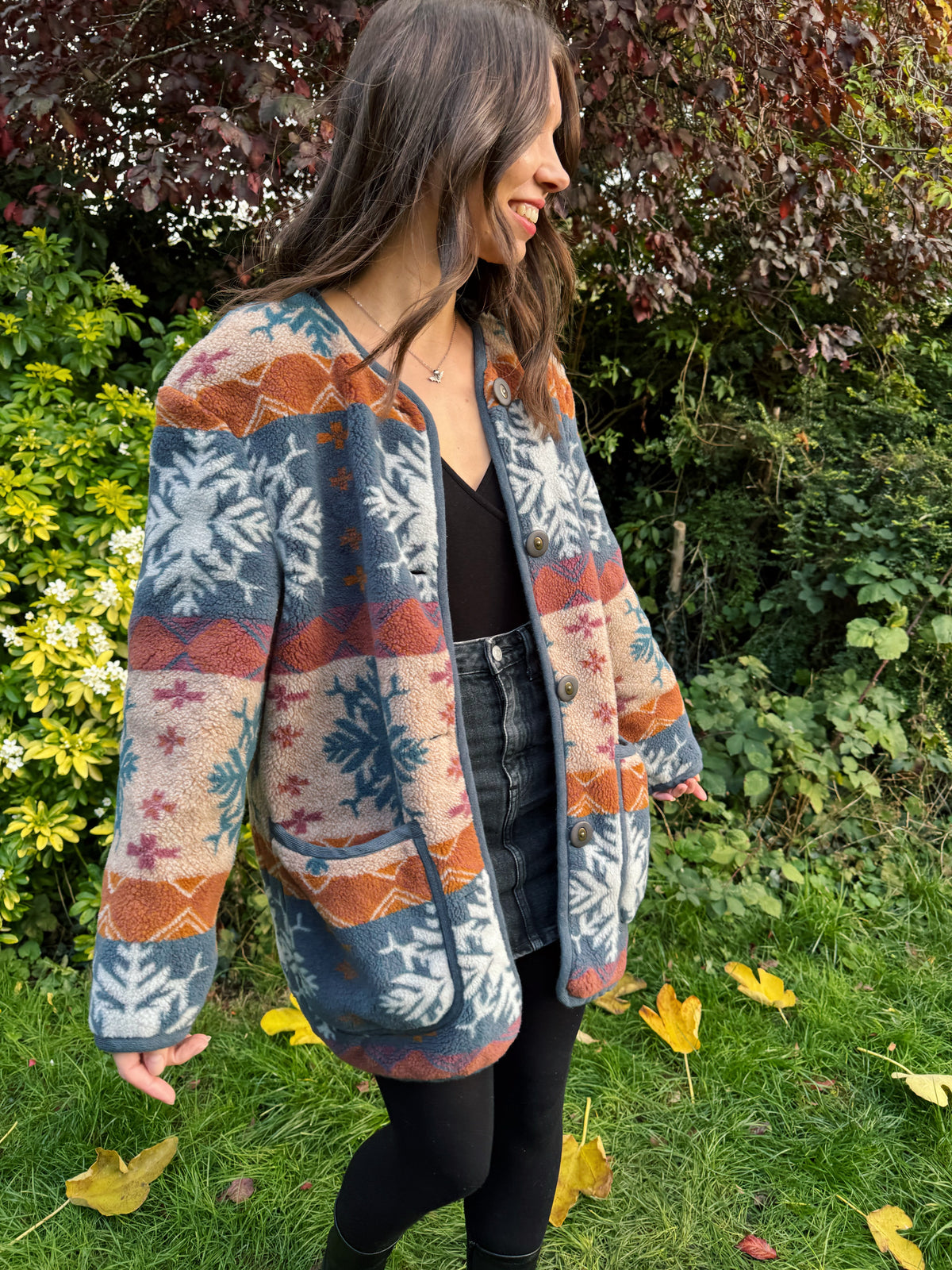 Vintage Snowflake Pattern Teddy Fleece Jacket