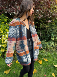 Vintage Snowflake Pattern Teddy Fleece Jacket