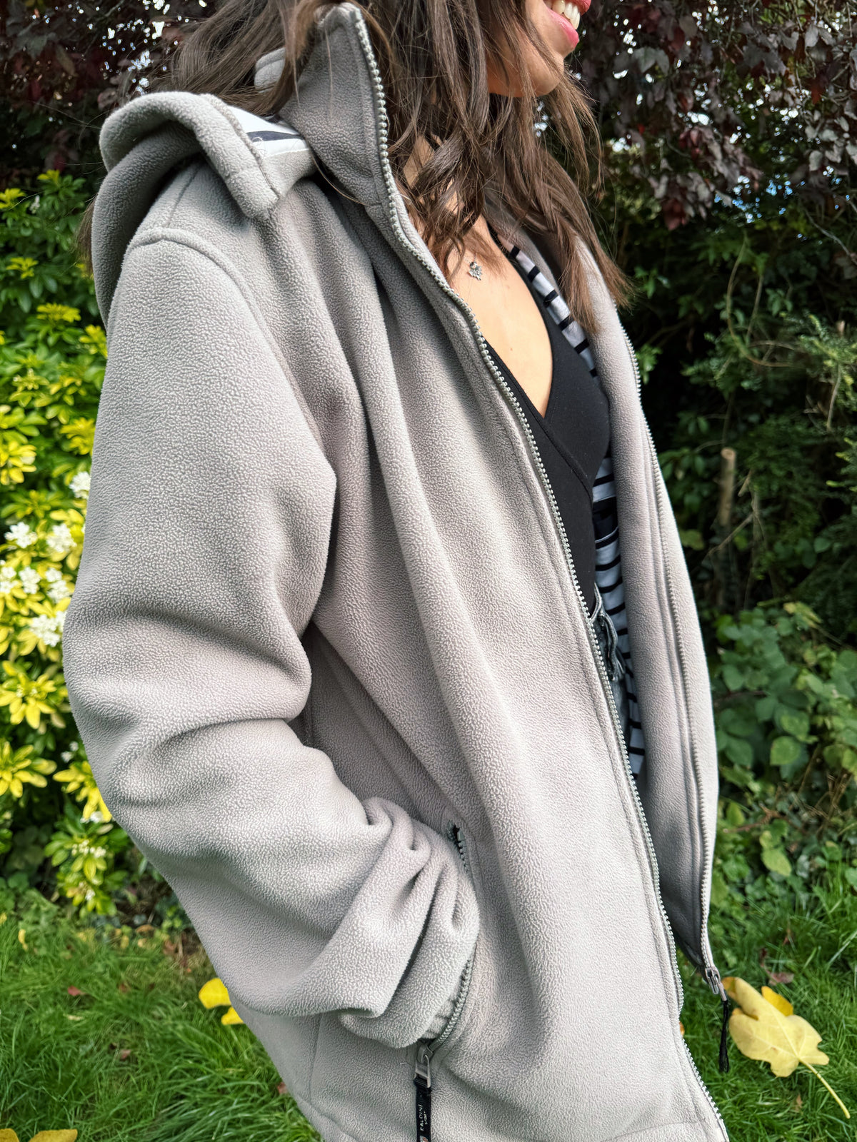 Vintage Grey Zip-Up Fleece Jacket With Detachable Hood