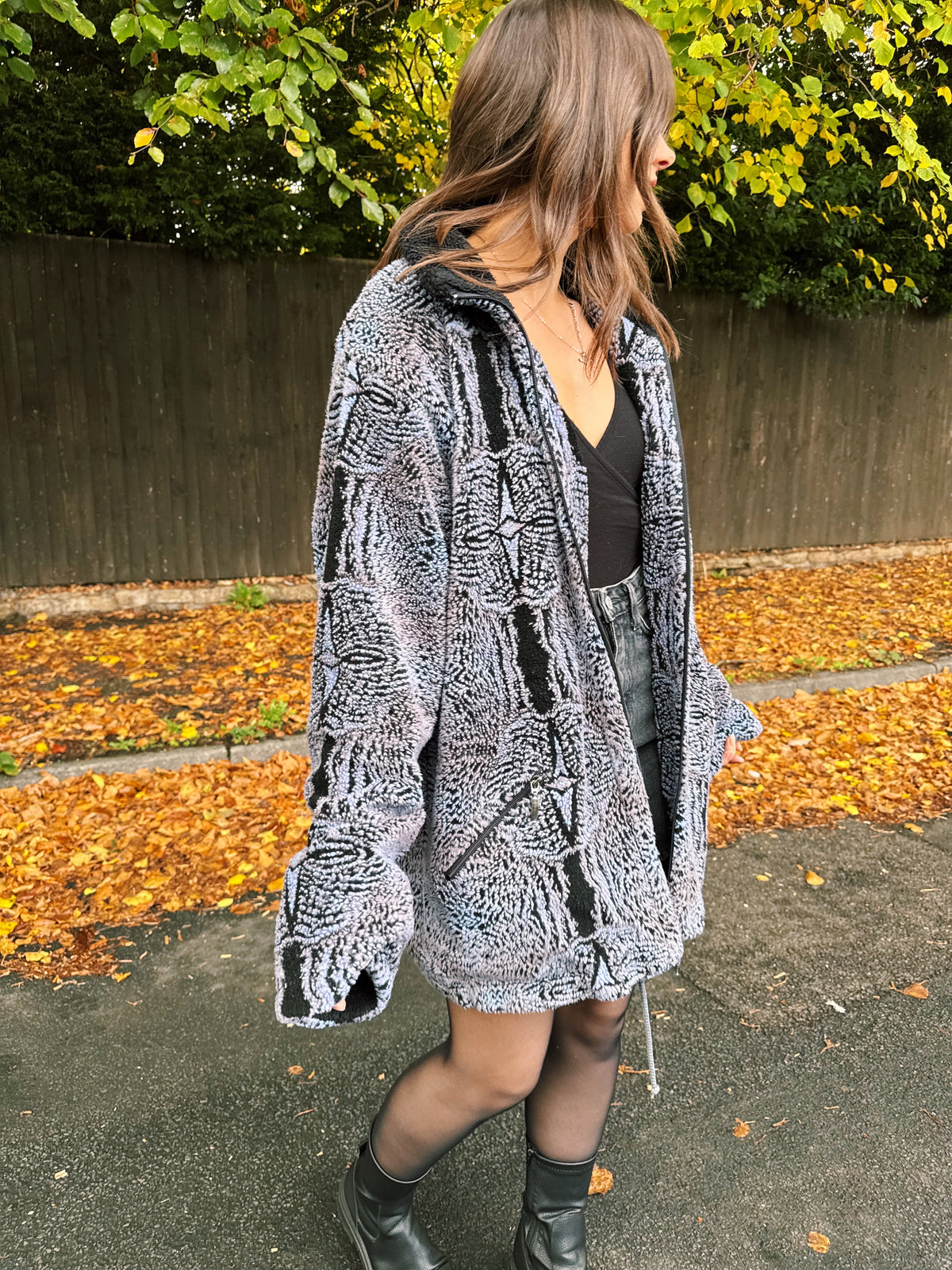 Vintage Abstract Pattern Teddy Fleece Jacket