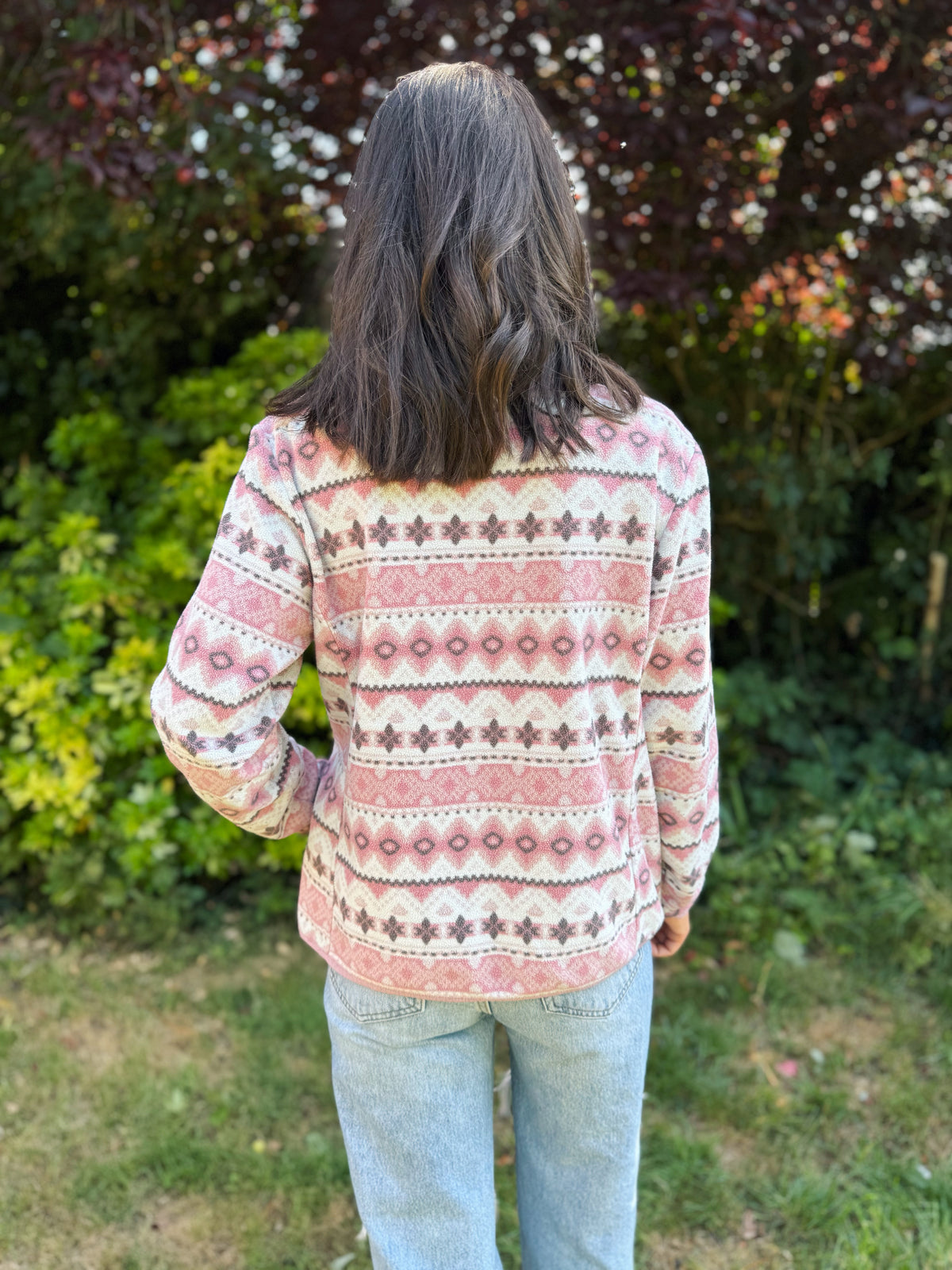 Vintage Patterned Zip Up Fleece Jacket