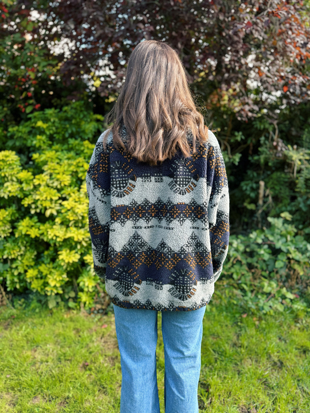 Vintage Abstract Pattern 1/4 Zip Teddy  Fleece Jacket