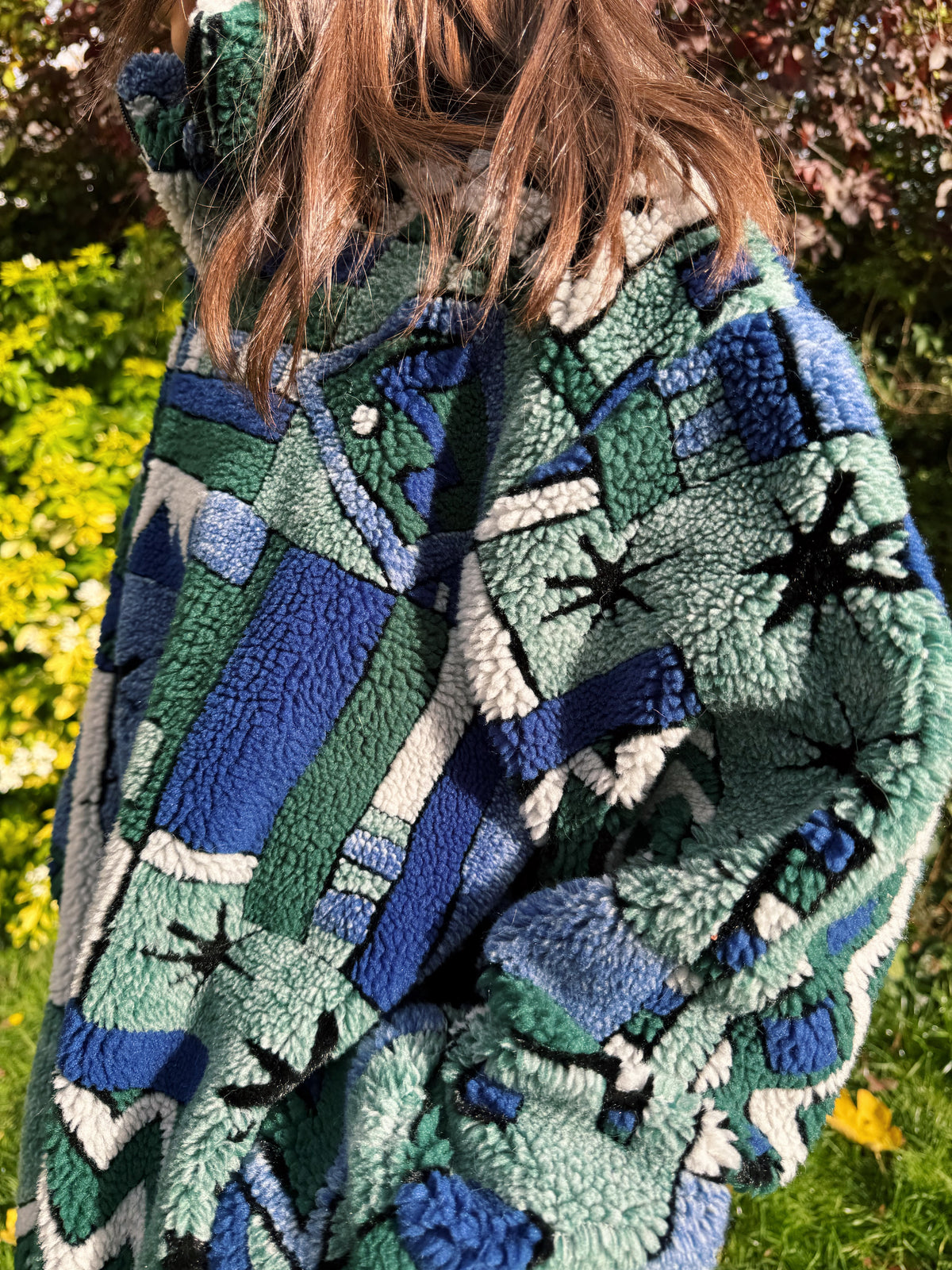 Vintage Abstract Pattern 1/4 Zip Teddy Fleece Jacket