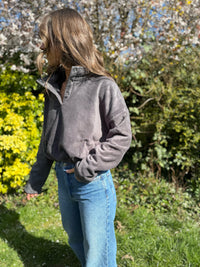 Cosy Charcoal 1/4 Button Cropped Fleece