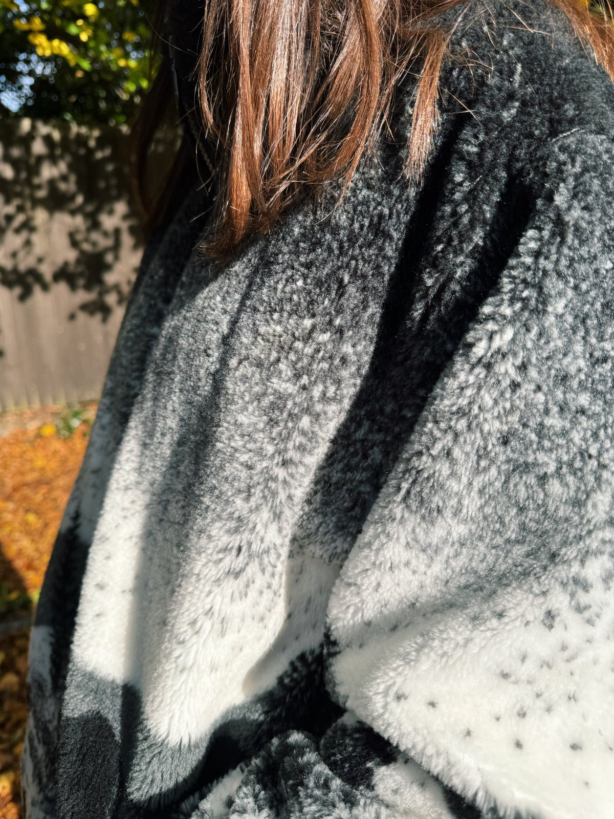 Vintage Mountain Bear Print Full Zip Teddy Fleece Jacket