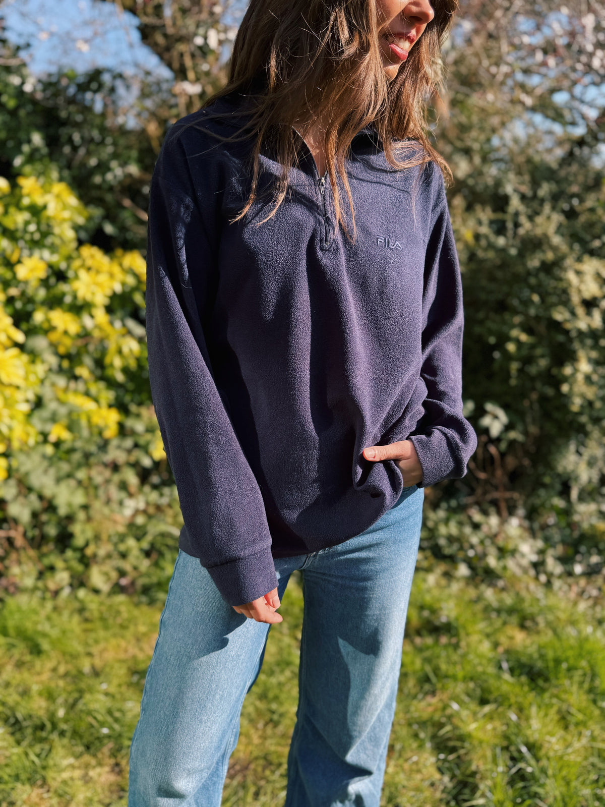 Fila Vintage 1/4 Zip Fleece Top Navy Blue