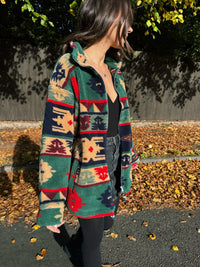 Vintage Aztec Pattern Full Zip Teddy Fleece Jacket