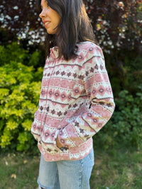 Vintage Patterned Zip Up Fleece Jacket