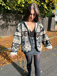 Vintage Patterned Button Up Fleece Jacket
