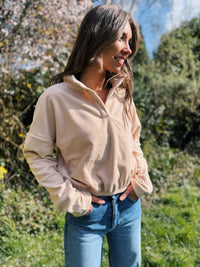 Cosy Nude 1/4 Button Cropped Fleece