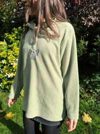 Vintage Sage Green Embroidered 1/4 Zip Fleece Pullover