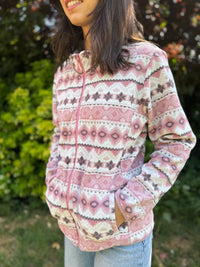 Vintage Patterned Zip Up Fleece Jacket