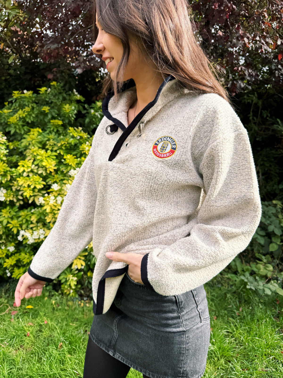 Vintage Erdinger Beer 1/4 Button Teddy Fleece