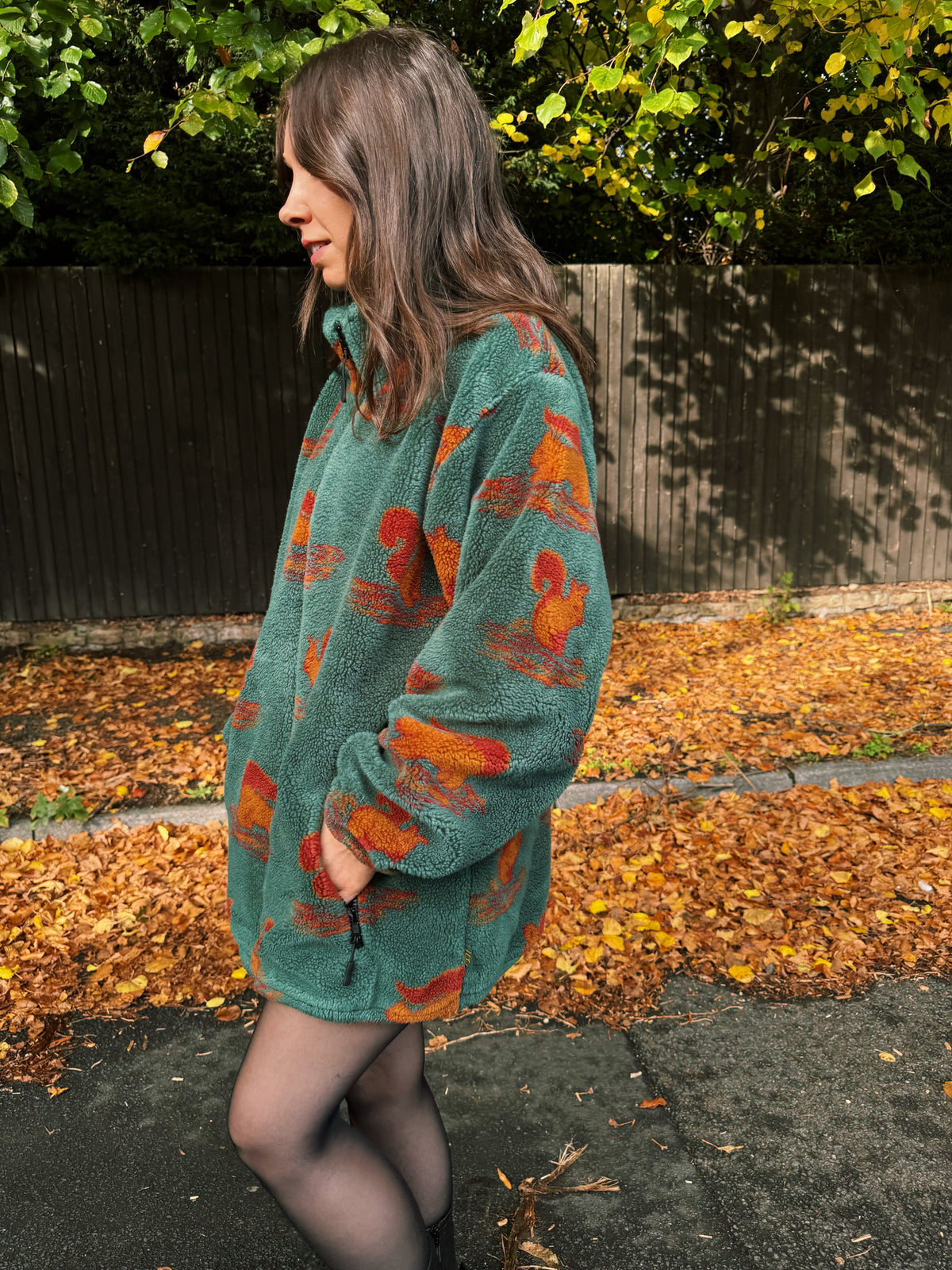 Vintage Squirrel Pattern Teddy Fleece Jacket