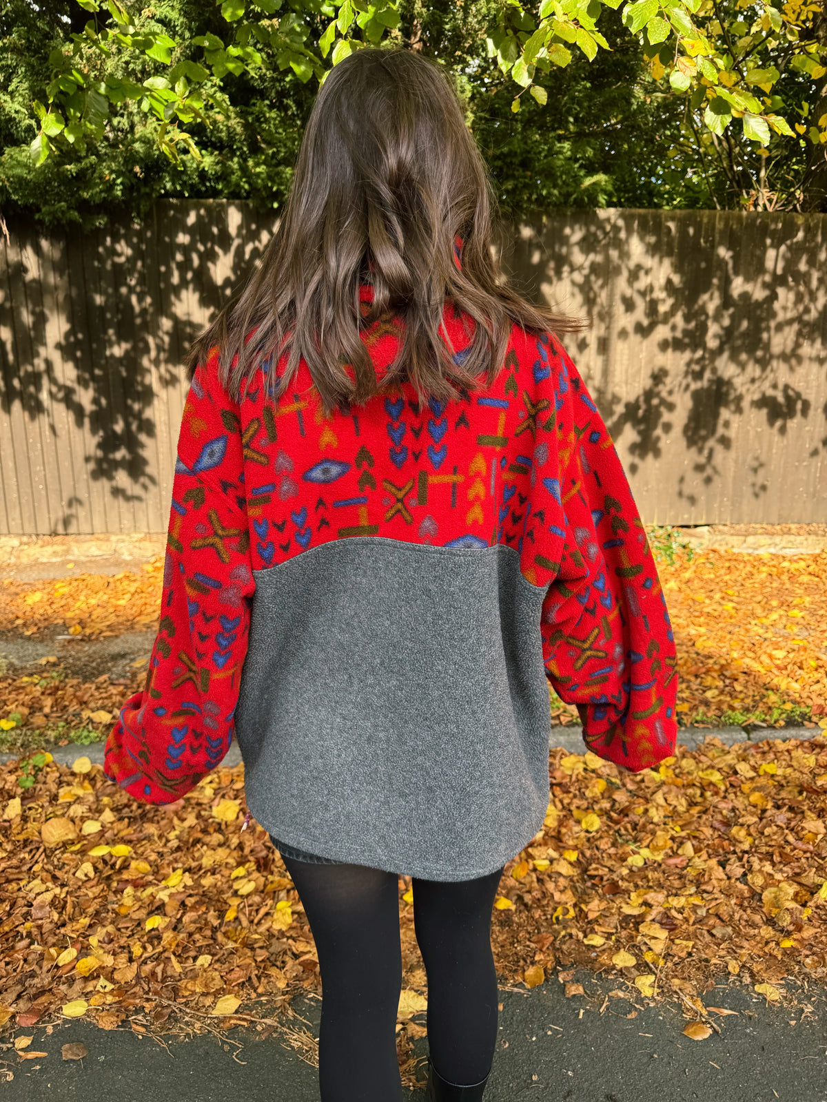 Vintage 90s Abstract Pattern Red & Grey 1/4 Zip Polartec Fleece