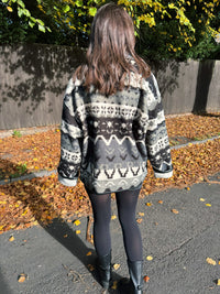 Vintage Patterned Button Up Fleece Jacket