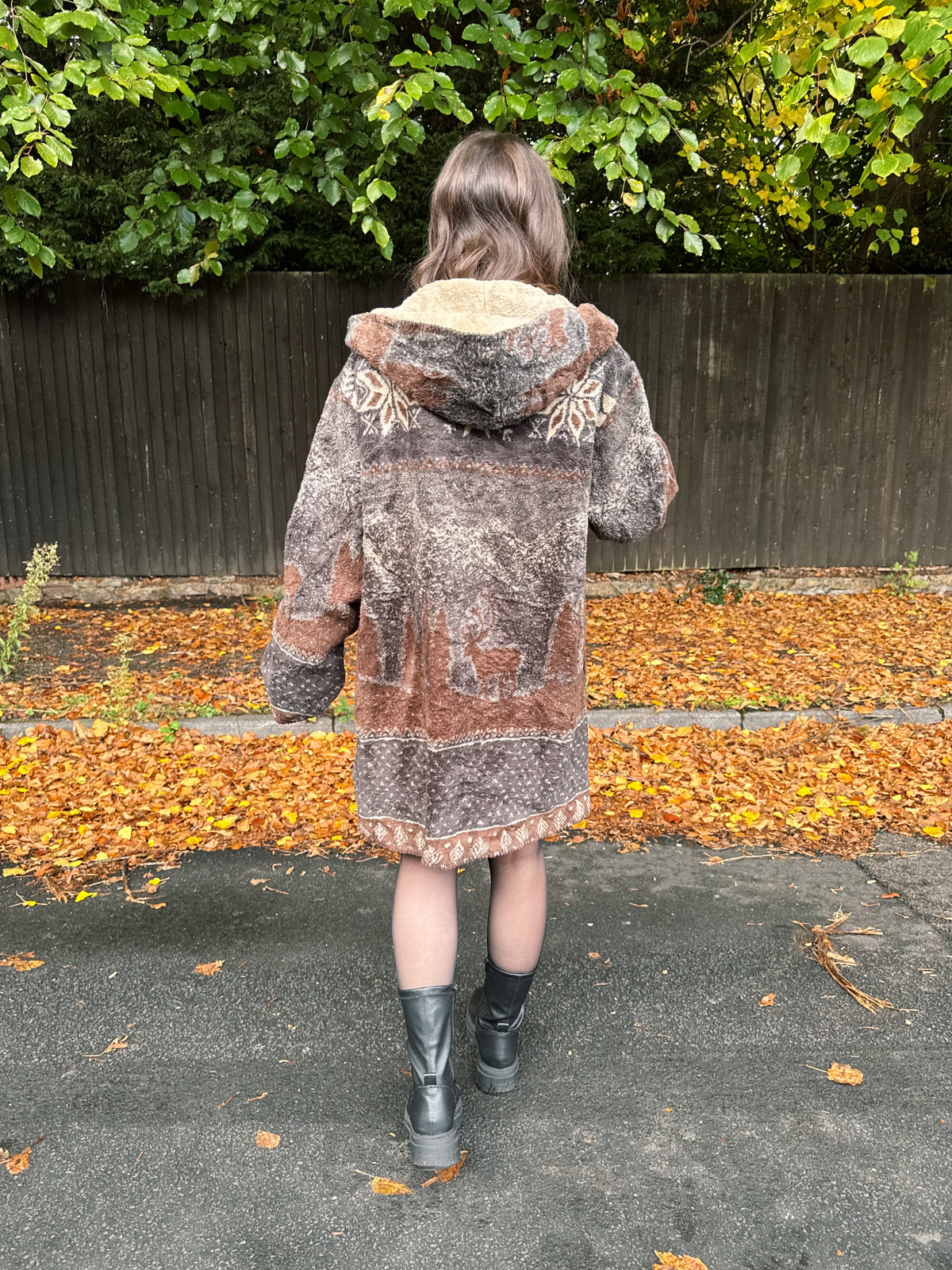 Vintage Woodland Deer Patterned Fleece Jacket With Hood