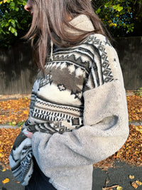 Vintage Beige & Brown Patterned Teddy Fleece Pullover