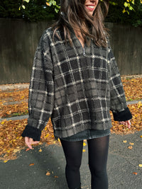 Jack & Jones Check Patterned 1/4 Zip Teddy Fleece Pullover