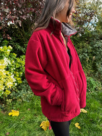 Vintage Deep Red Zip-Up Fleece Jacket