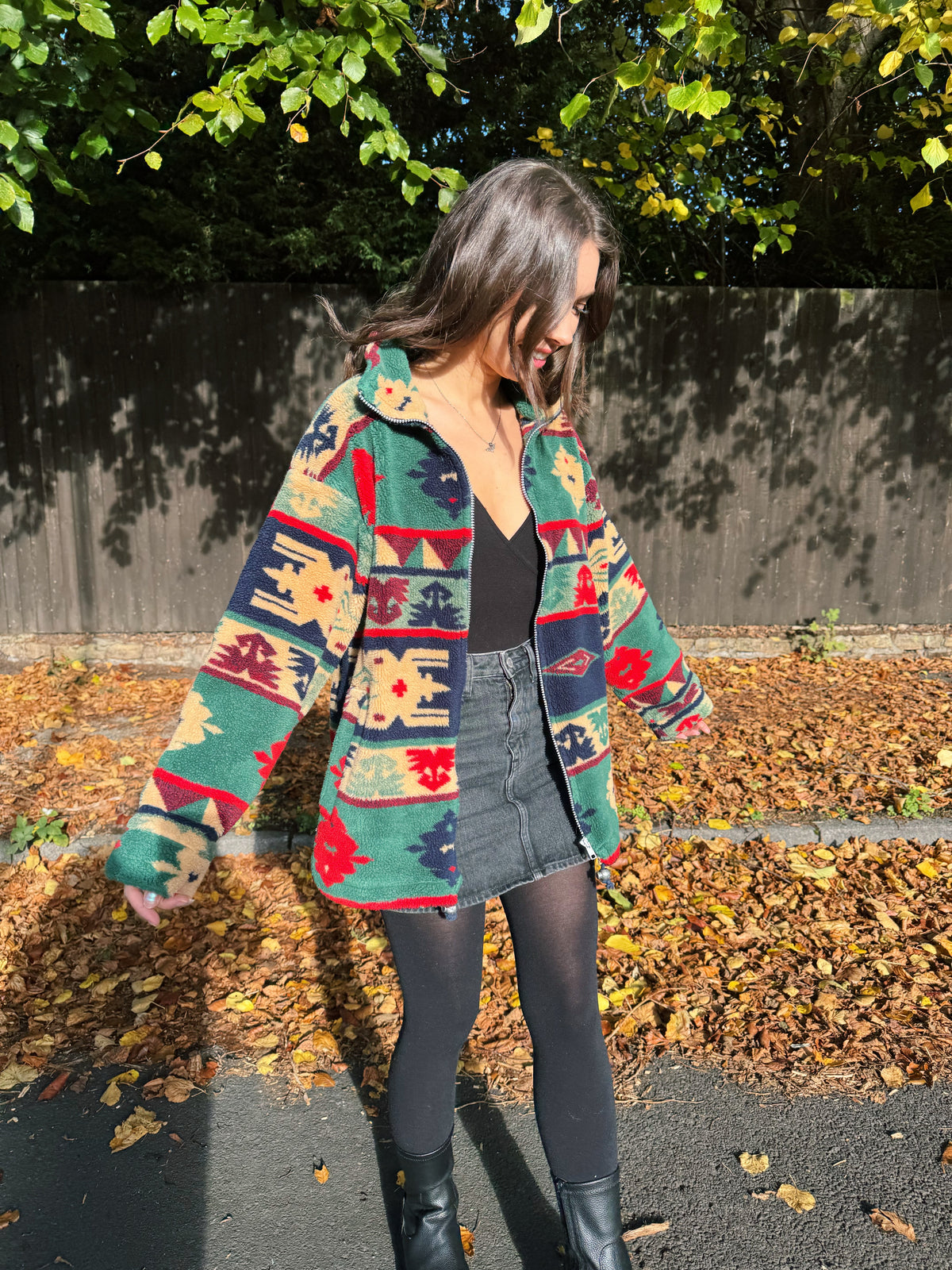Vintage Aztec Pattern Full Zip Teddy Fleece Jacket