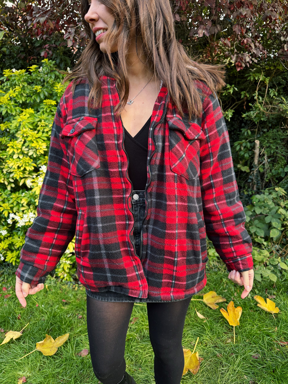 Vintage Checked Zip-Up Teddy Fleece Lined Jacket With Hood