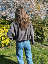 Cosy Charcoal 1/4 Button Cropped Fleece