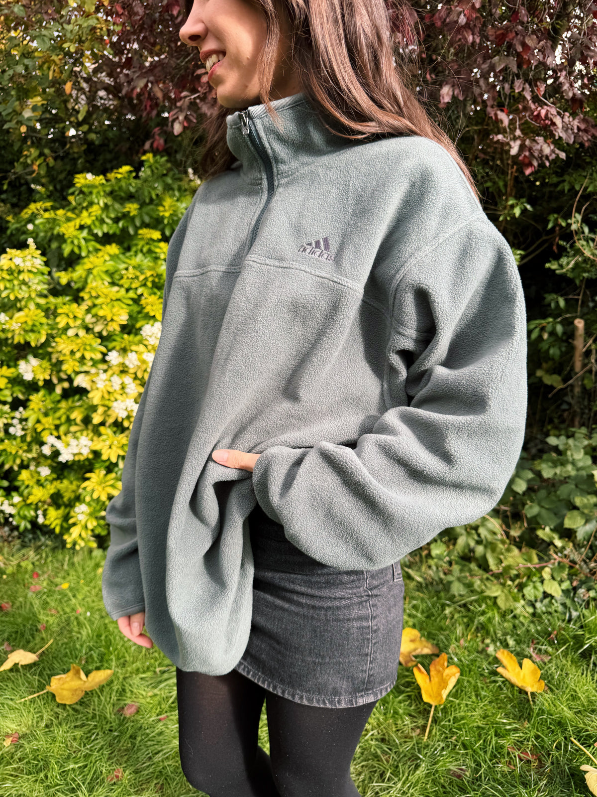 Vintage Adidas 1/4 Zip Fleece Khaki Green