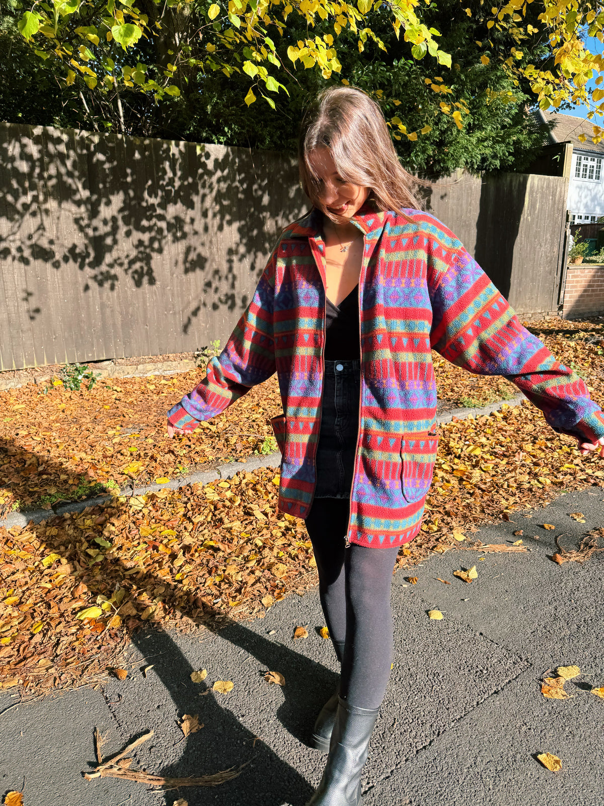 Vintage 90s Colourful Aztec Pattern Full Zip Fleece