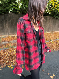 Vintage Red & Black Check Flannel Fleece Zip Up Shirt