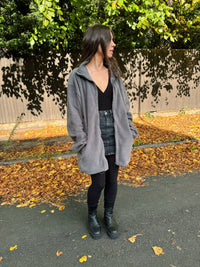 Vintage Grey Zip-Up Fleece Jacket