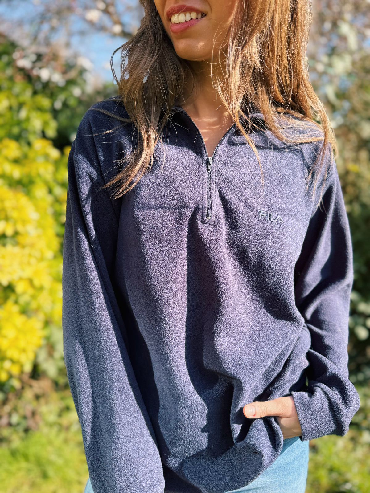 Fila Vintage 1/4 Zip Fleece Top Navy Blue