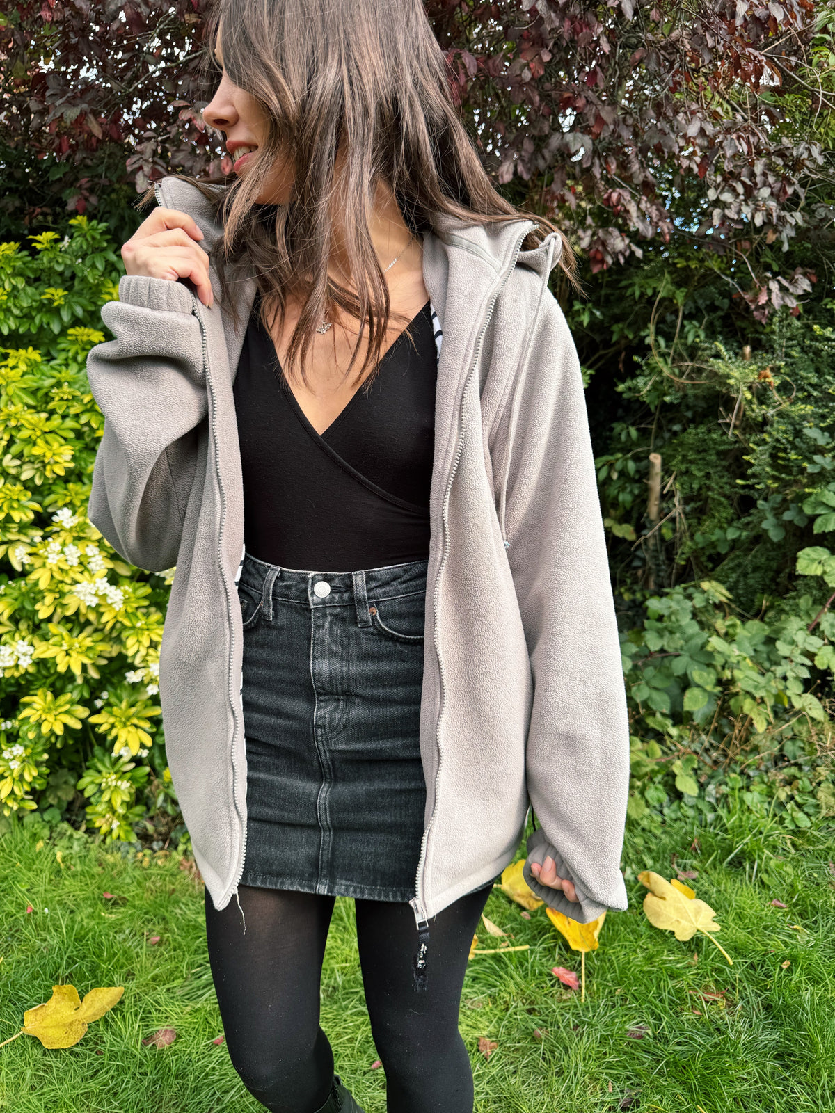 Vintage Grey Zip-Up Fleece Jacket With Detachable Hood