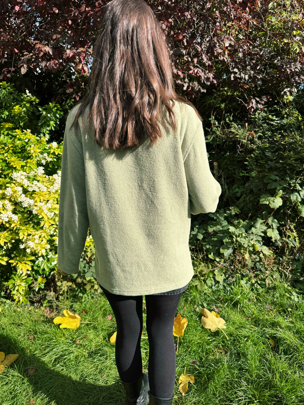 Vintage Sage Green Embroidered 1/4 Zip Fleece Pullover