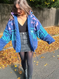 Vintage 90s Abstract Pattern Fleece Jacket With Hood