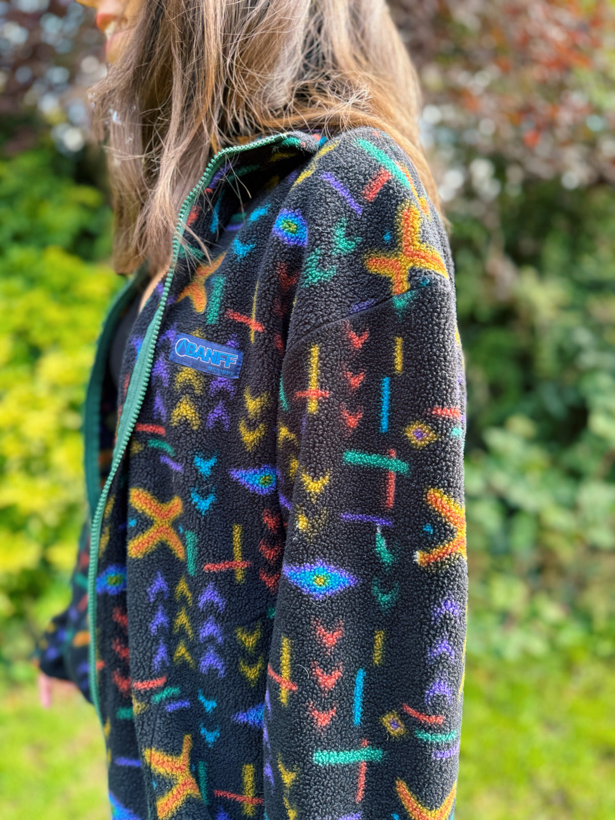 Vintage Abstract Pattern Full Zip Polartec  Fleece Jacket