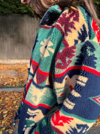 Vintage Aztec Pattern Full Zip Teddy Fleece Jacket