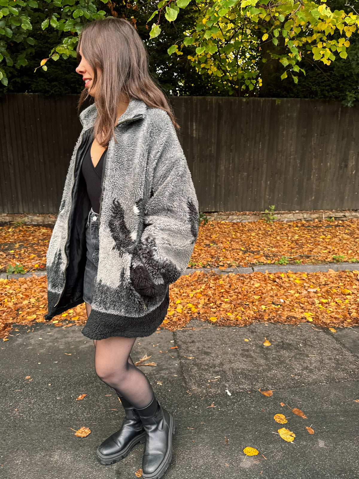 Vintage Eagle Patterned Teddy Fleece Jacket