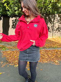 Vintage 90s Poivre Blanc Embroidered 1/4 Button Fleece Pink