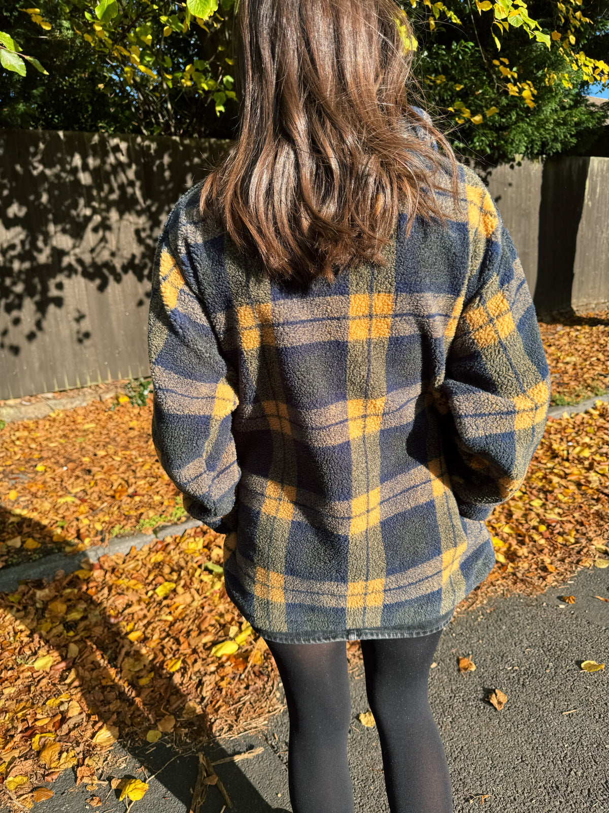 Vintage Navy & Mustard Plaid Zip Up Teddy Fleece Jacket