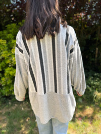 Vintage Zip Up Fleece Grey & Black Stripe