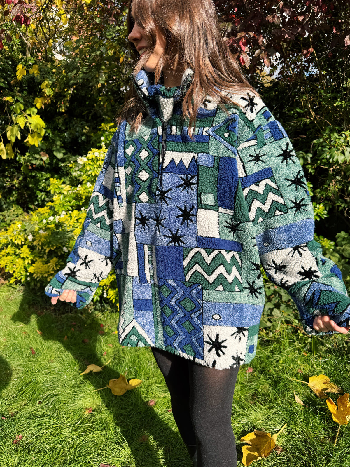 Vintage Abstract Pattern 1/4 Zip Teddy Fleece Jacket