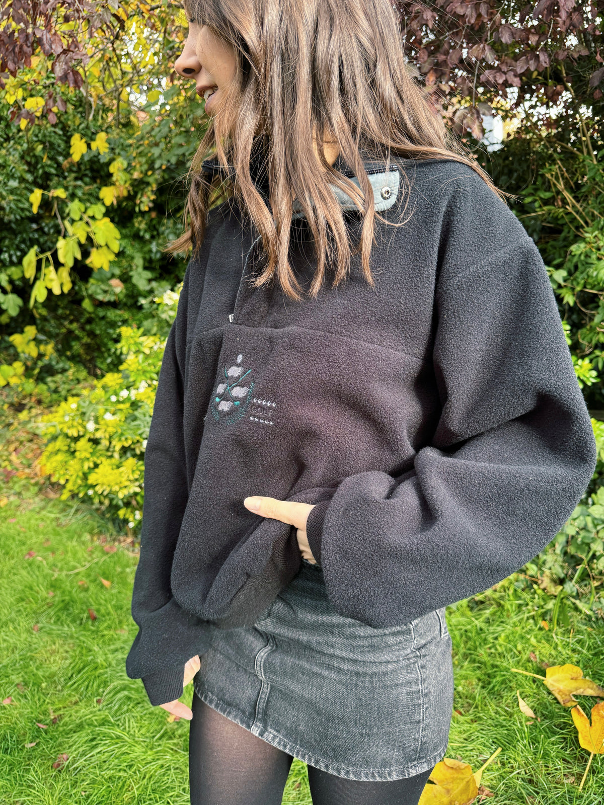 Vintage Black Half-Zip Fleece with Hippo Embroidered Logo