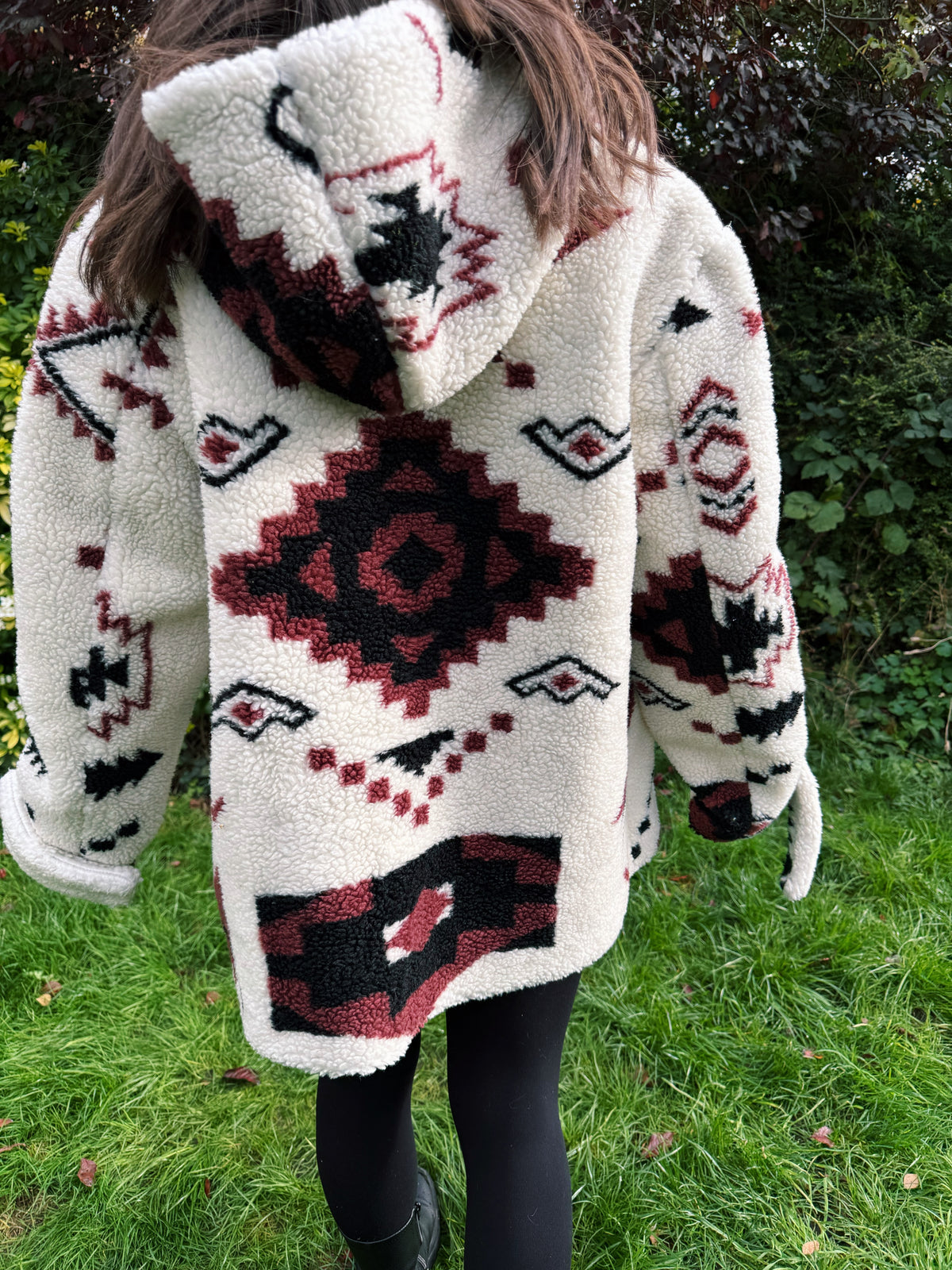 Retro Aztec Pattern Fleece Jacket With Hood