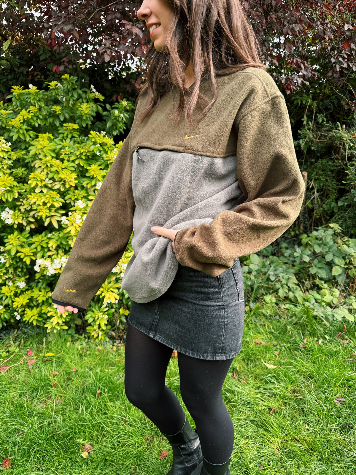 Vintage Nike Fleece Sweatshirt in Two-Tone Brown & Grey