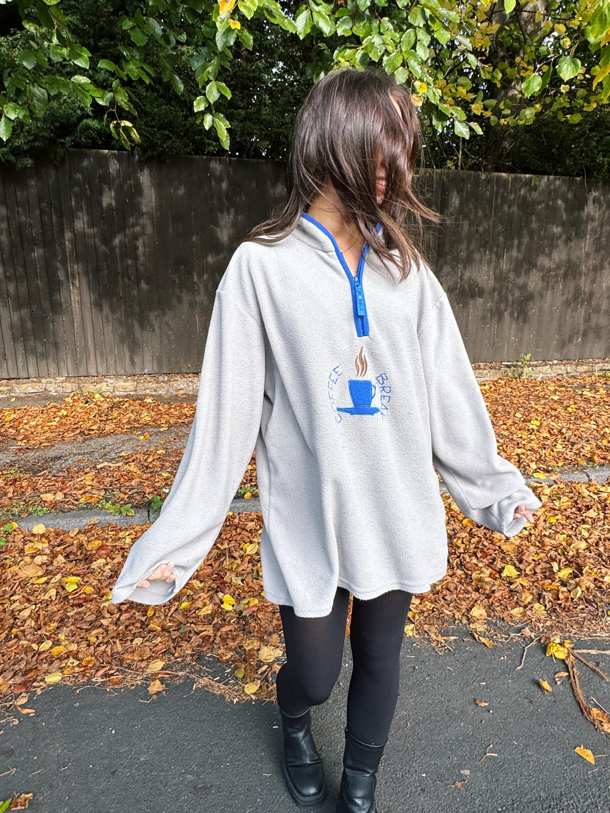 Vintage Coffee Break Embroidered 1/4 Fleece