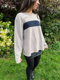Vintage Beige Fleece Sweatshirt with Navy Stripe